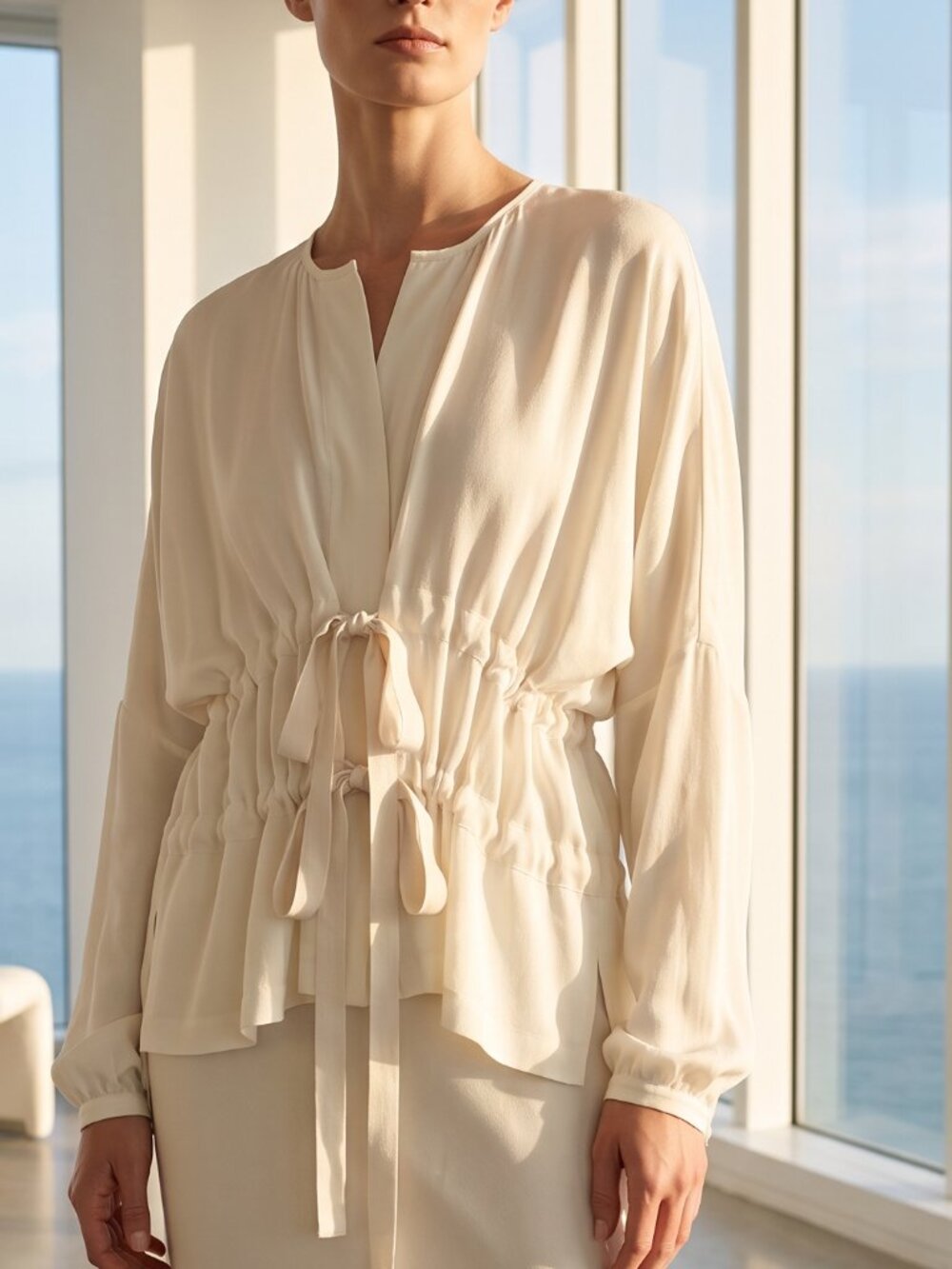 $750 ZERO + MARIA CONEJO ivory zip tie jacket made in the USA 14 excellent cond.